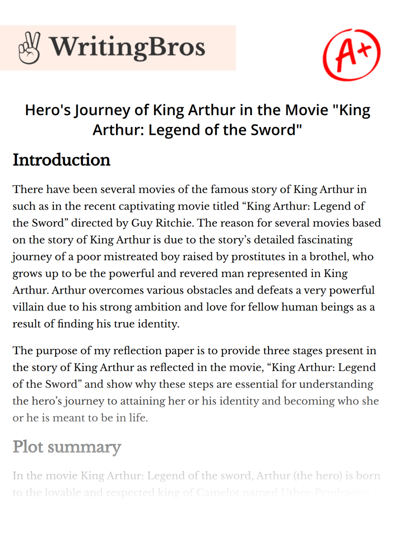 Hero's Journey of King Arthur in the Movie "King Arthur: Legend of the Sword" essay