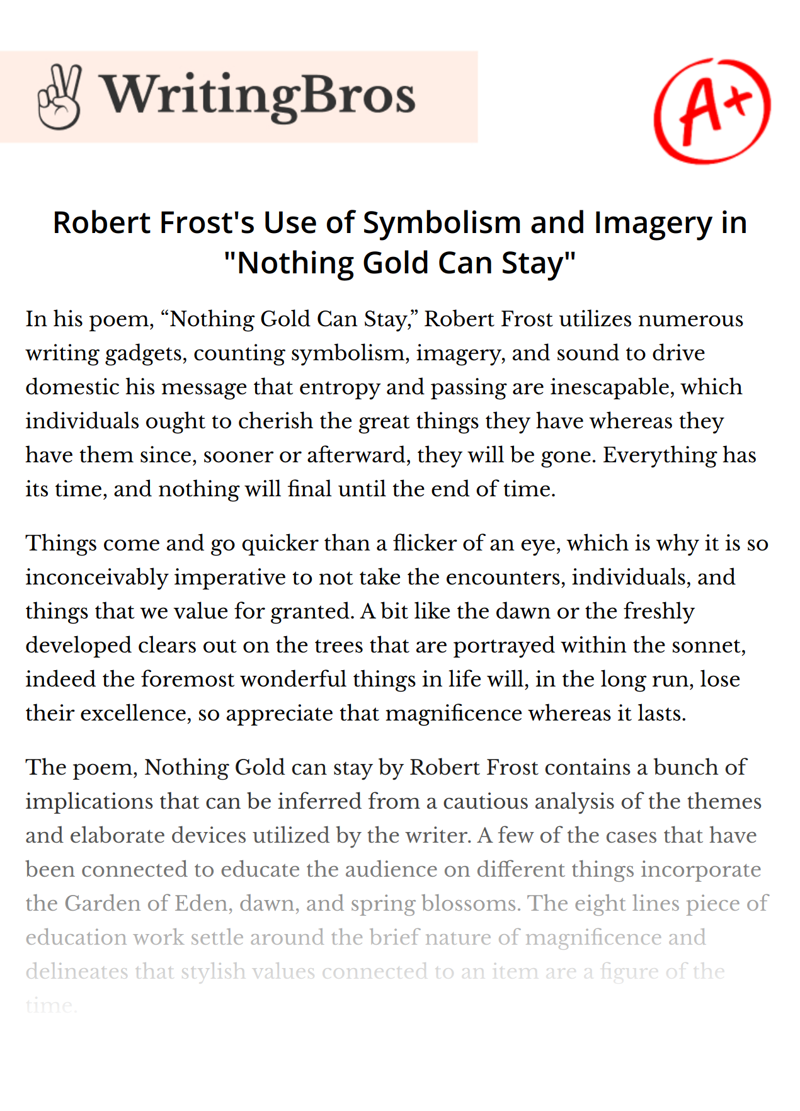 Robert Frost's Use of Symbolism and Imagery in "Nothing Gold Can Stay" essay
