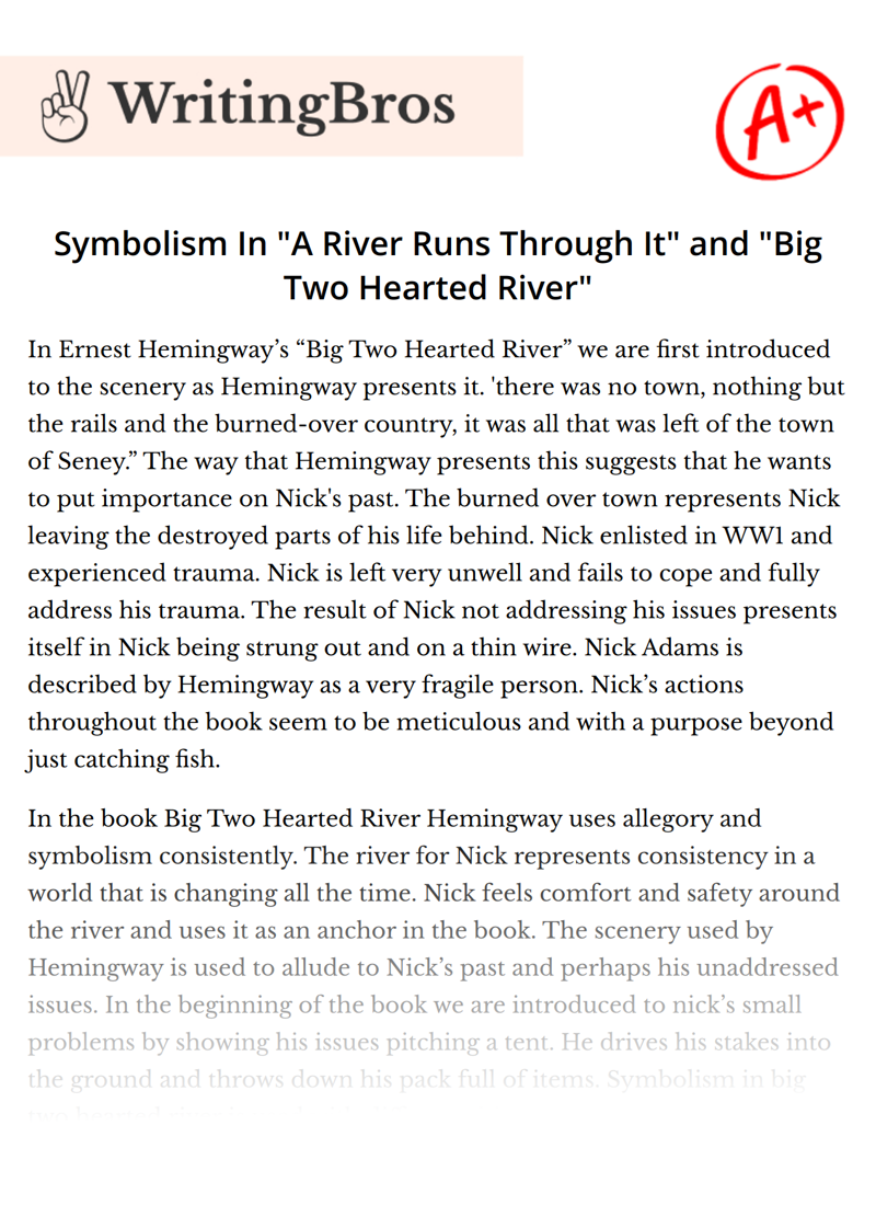 Symbolism In "A River Runs Through It" and "Big Two Hearted River" essay