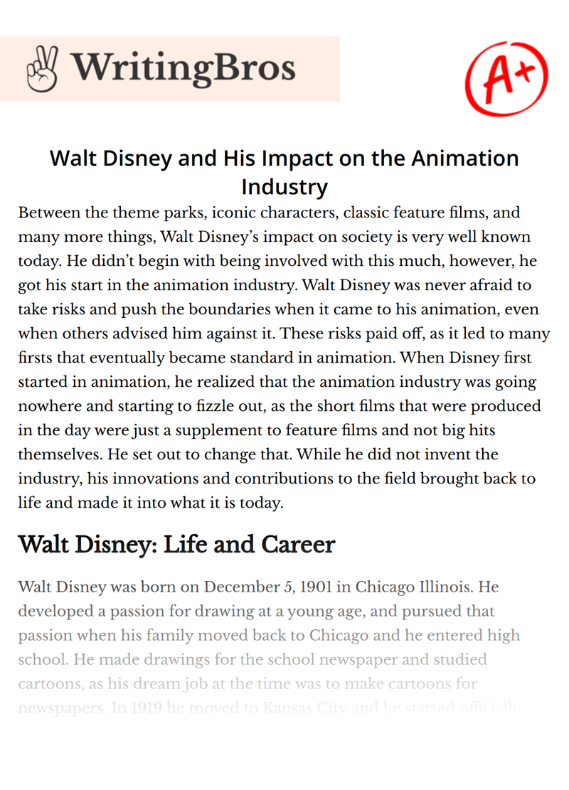 Walt Disney and His Impact on the Animation Industry essay
