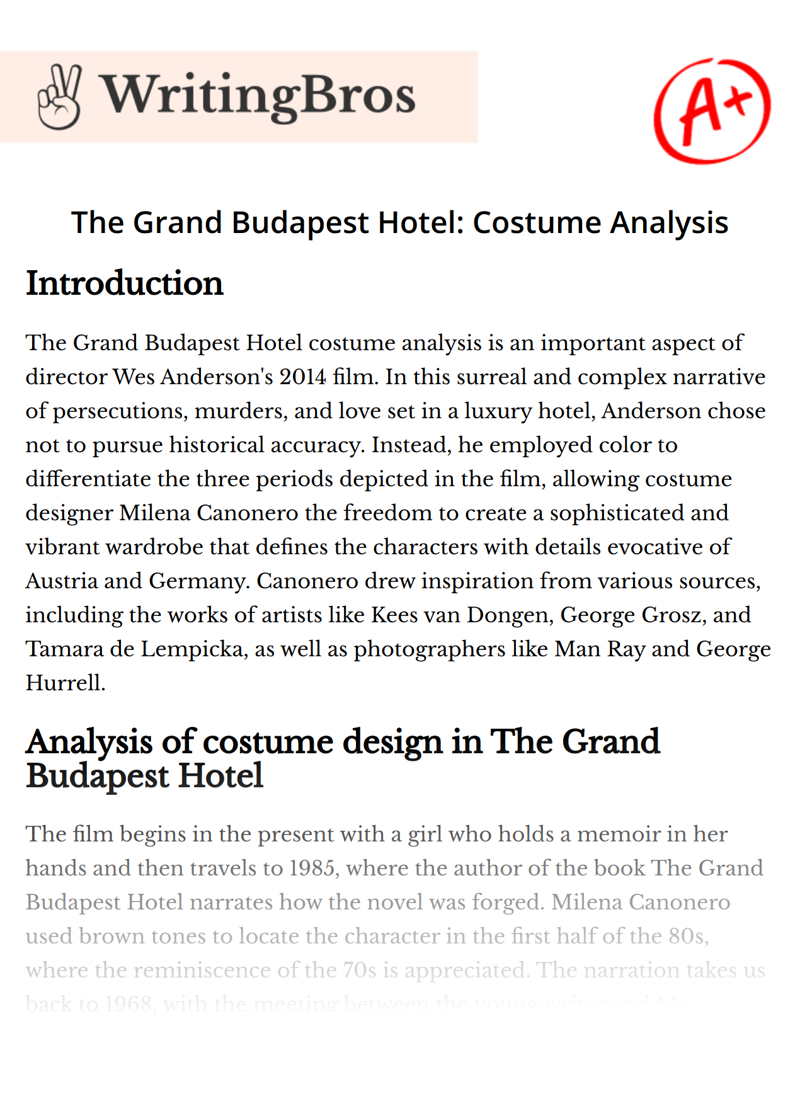 The Grand Budapest Hotel: Costume Analysis essay