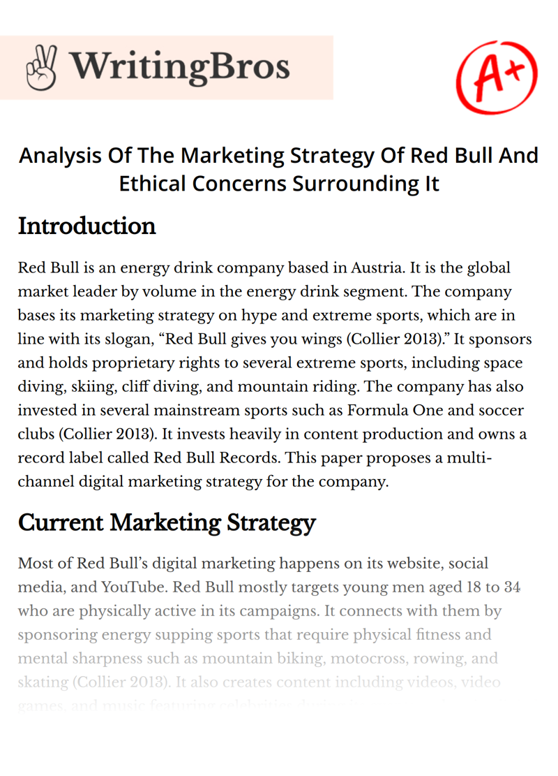 Analysis Of The Marketing Strategy Of Red Bull And Ethical Concerns Surrounding It essay