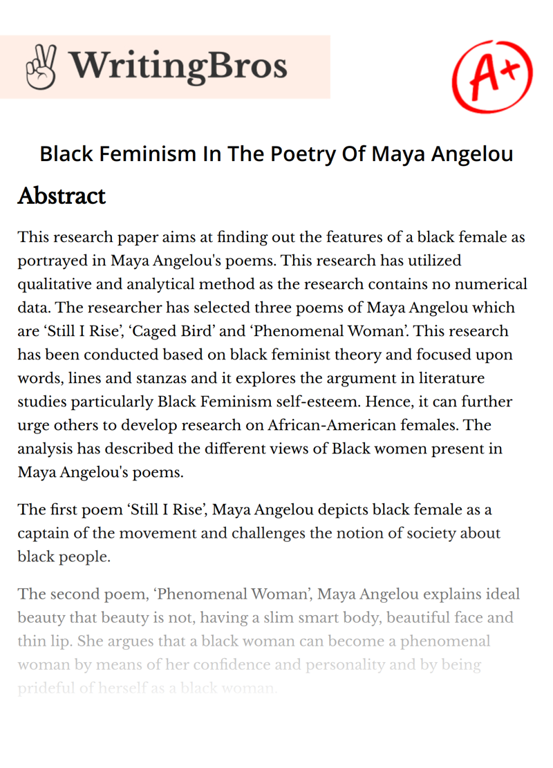 Black Feminism In The Poetry Of Maya Angelou essay