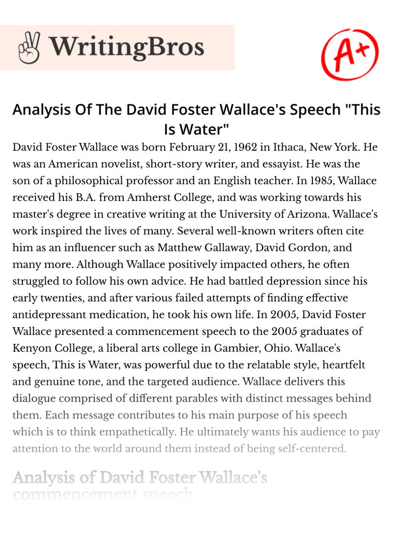Analysis Of The David Foster Wallace's Speech "This Is Water" essay