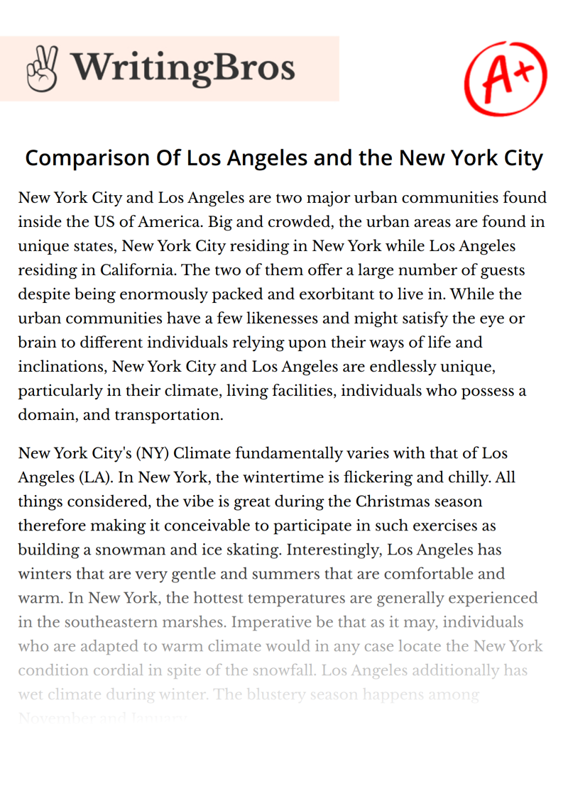 Comparison Of Los Angeles and the New York City essay