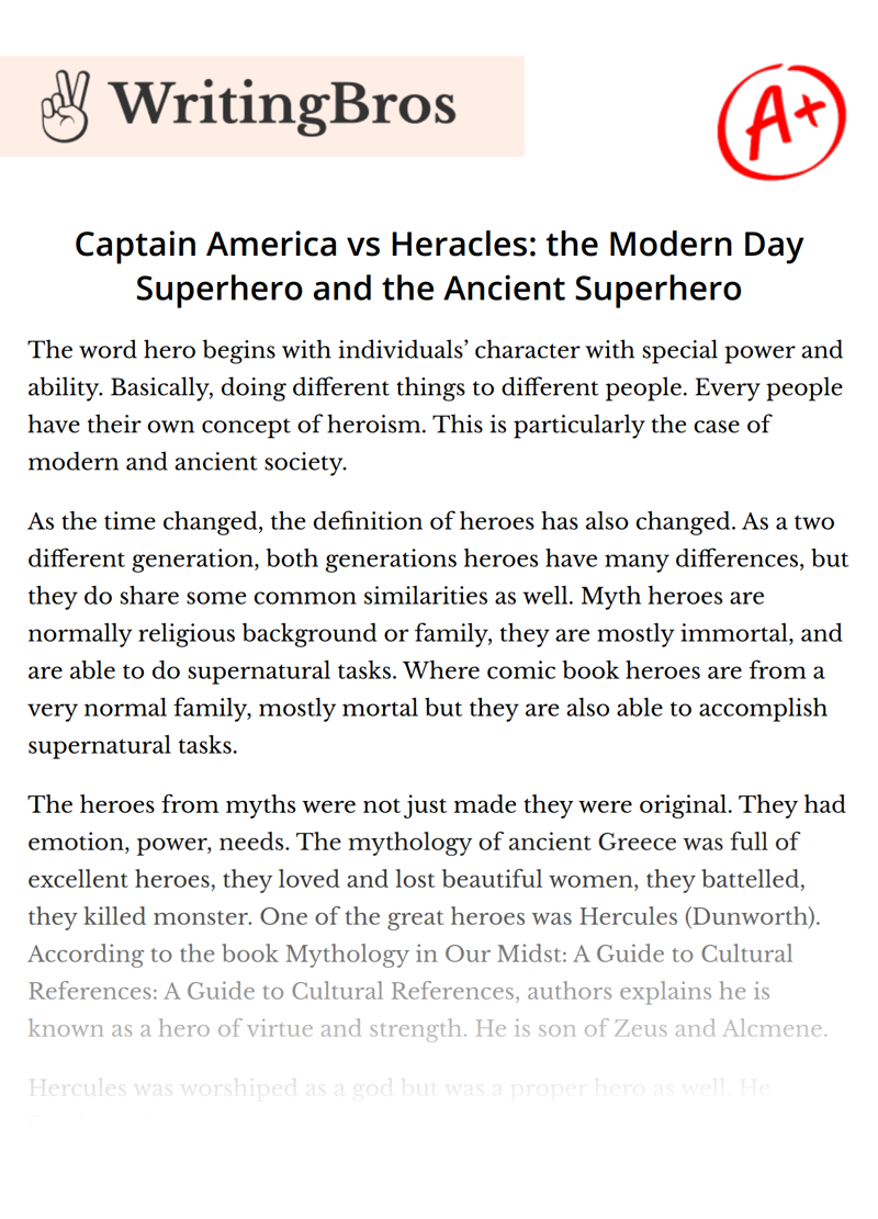 Captain America vs Heracles: the Modern Day Superhero and the Ancient Superhero essay