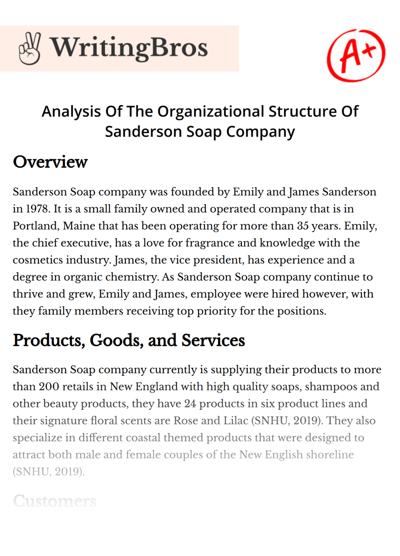 Analysis Of The Organizational Structure Of Sanderson Soap Company essay