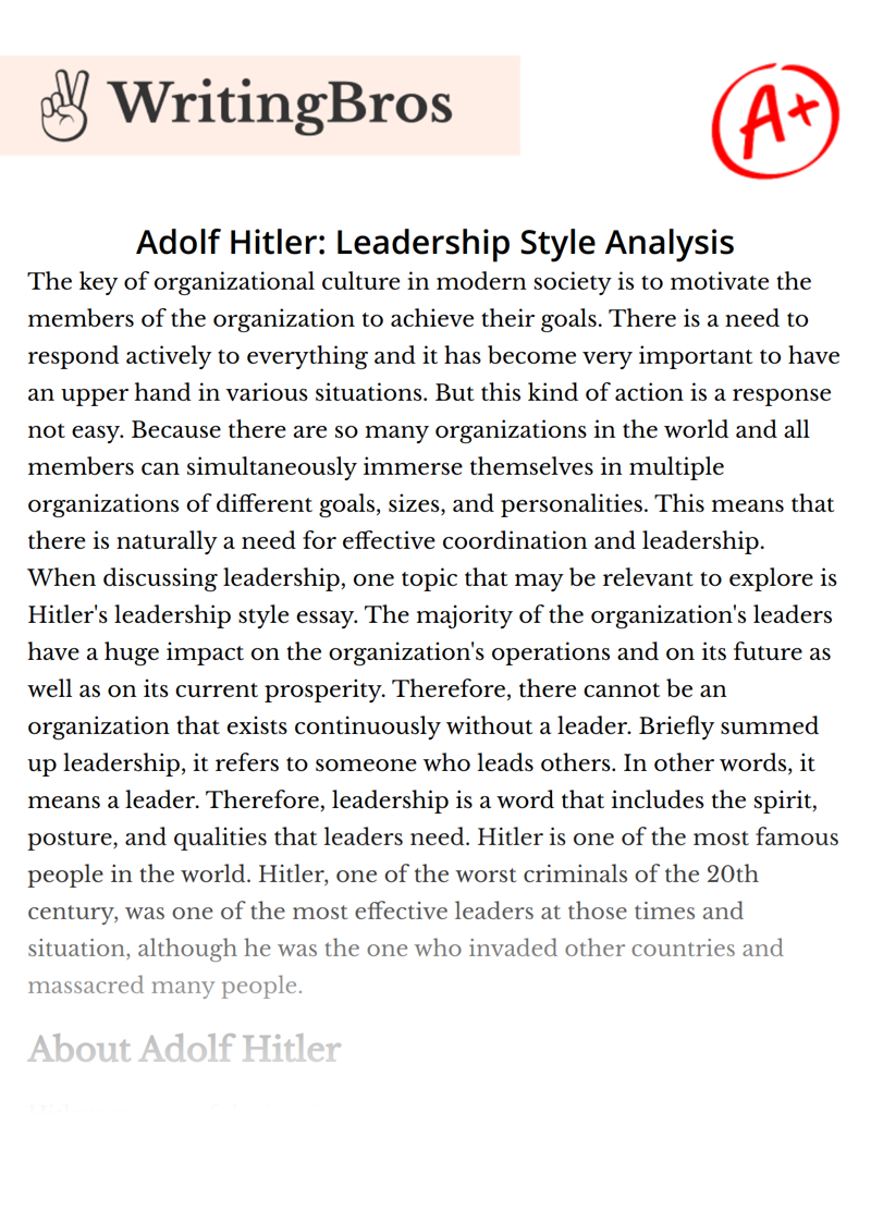 Adolf Hitler: Leadership Style Analysis essay