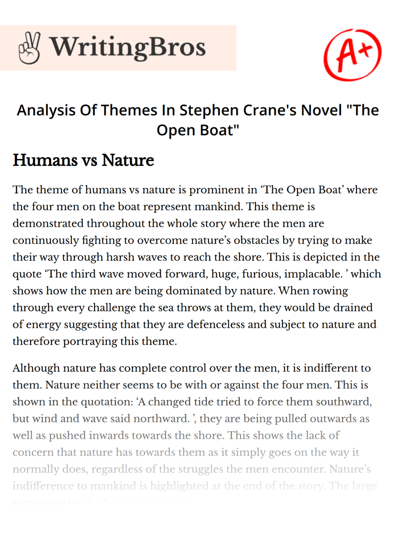 Analysis Of Themes In Stephen Crane's Novel "The Open Boat" essay