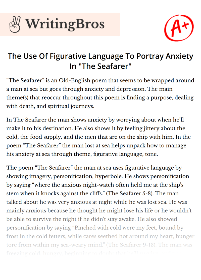 The Use Of Figurative Language To Portray Anxiety In "The Seafarer" essay