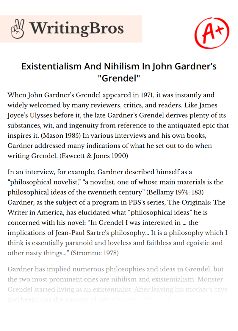 Existentialism And Nihilism In John Gardner’s "Grendel" essay
