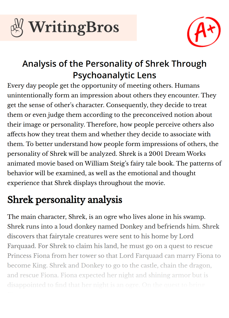 Analysis of the Personality of Shrek Through Psychoanalytic Lens essay
