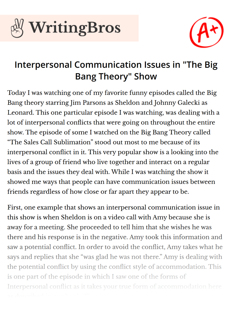 Interpersonal Communication Issues in "The Big Bang Theory" Show essay