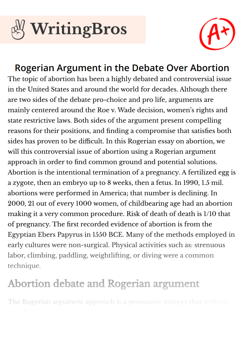 Rogerian Argument in the Debate Over Abortion essay