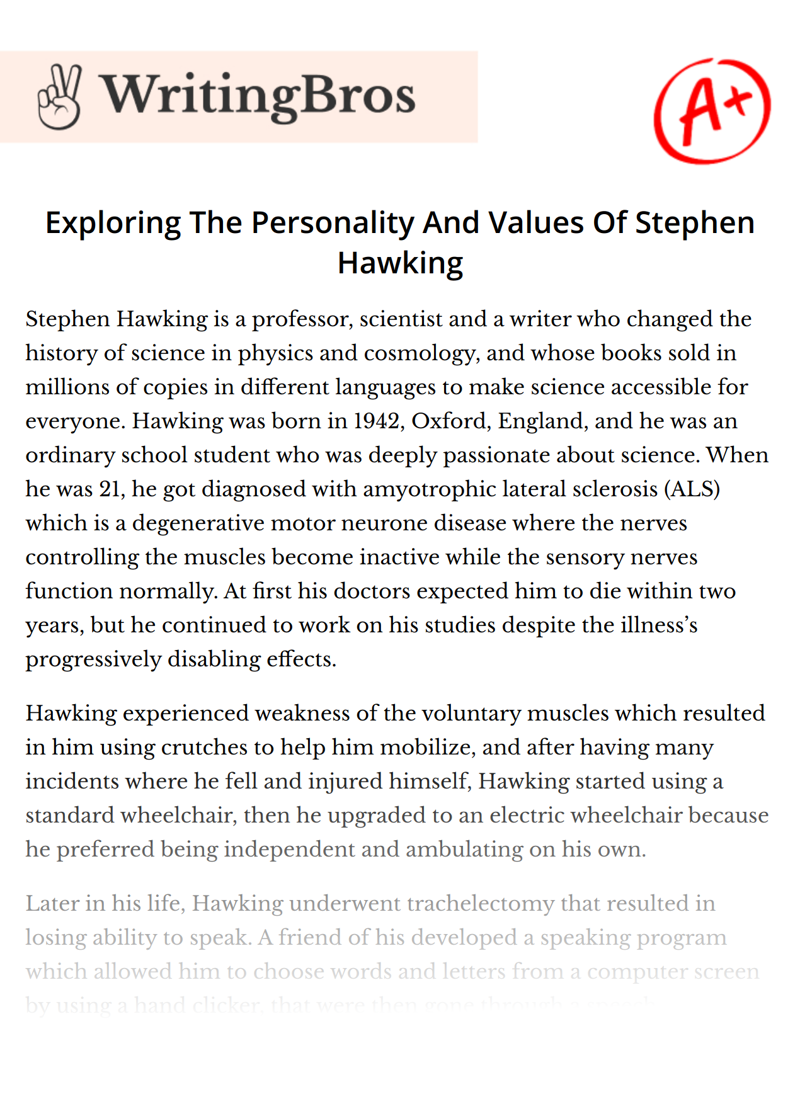 Exploring The Personality And Values Of Stephen Hawking essay