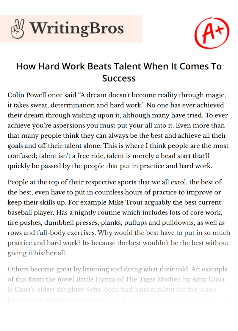 How Hard Work Beats Talent When It Comes To Success essay