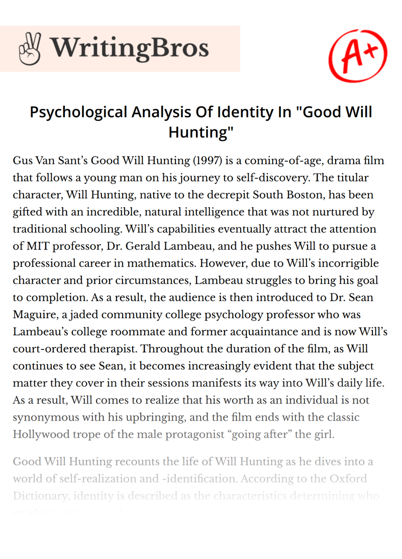 Psychological Analysis Of Identity In "Good Will Hunting" essay