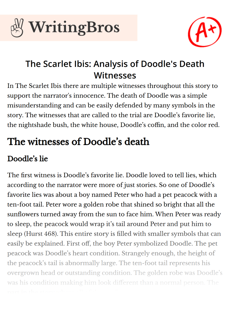 The Scarlet Ibis: Analysis of Doodle's Death Witnesses essay