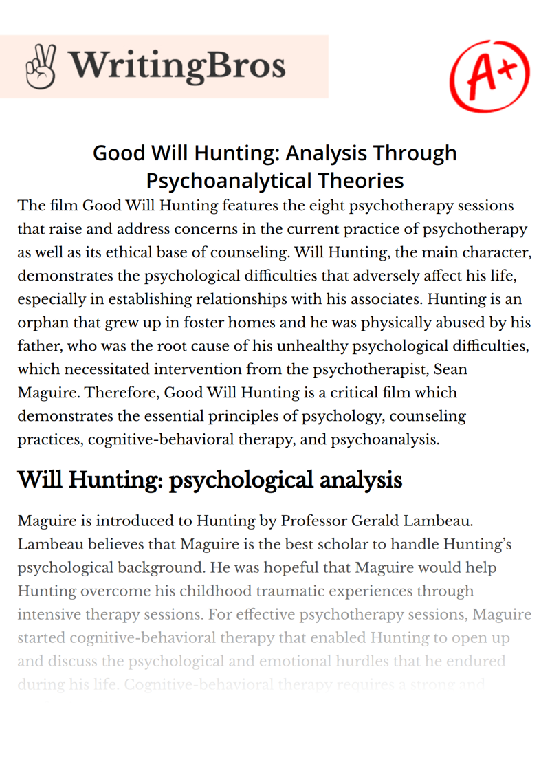 Good Will Hunting: Analysis Through Psychoanalytical Theories essay