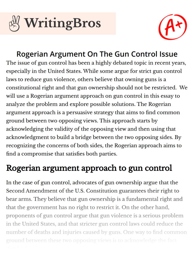 Rogerian Argument On The Gun Control Issue essay