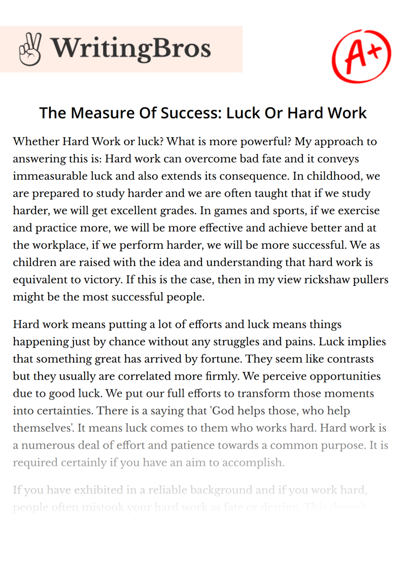 The Measure Of Success: Luck Or Hard Work essay
