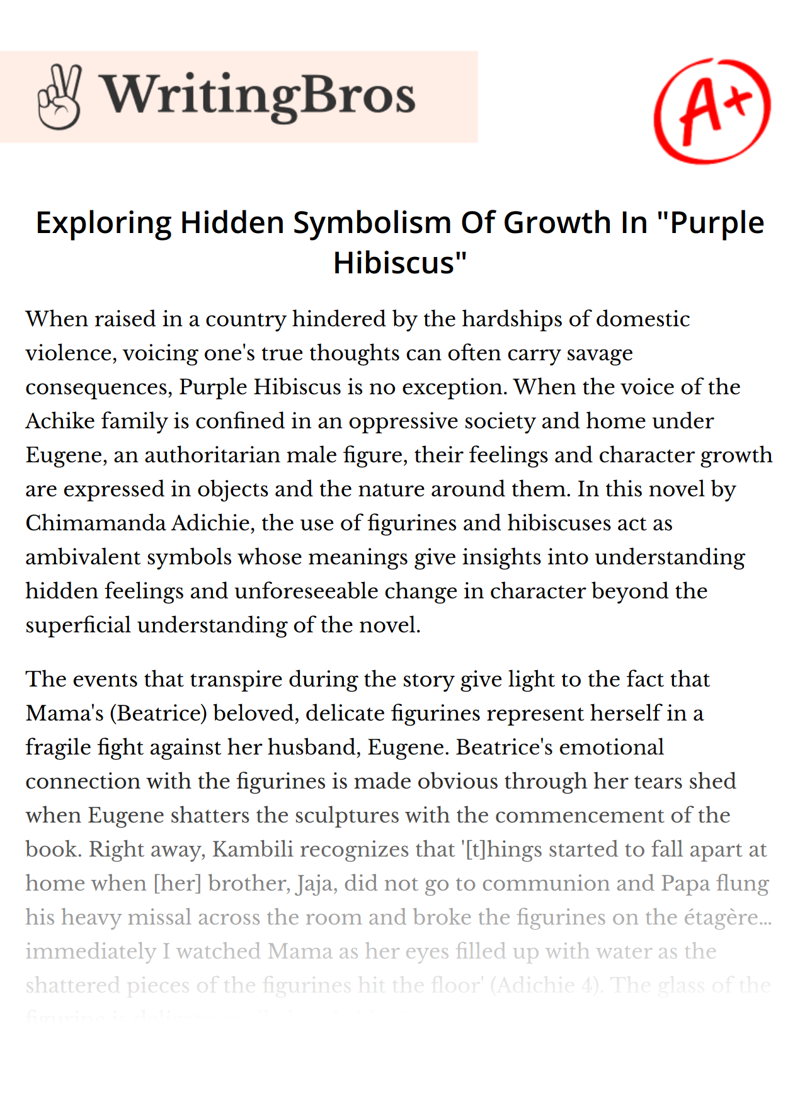 Exploring Hidden Symbolism Of Growth In "Purple Hibiscus" essay