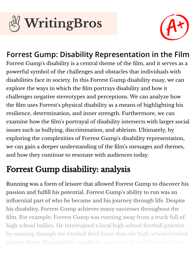 Forrest Gump: Disability Representation in the Film essay