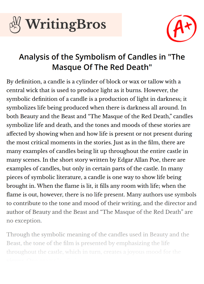 Analysis of the Symbolism of Candles in "The Masque Of The Red Death" essay