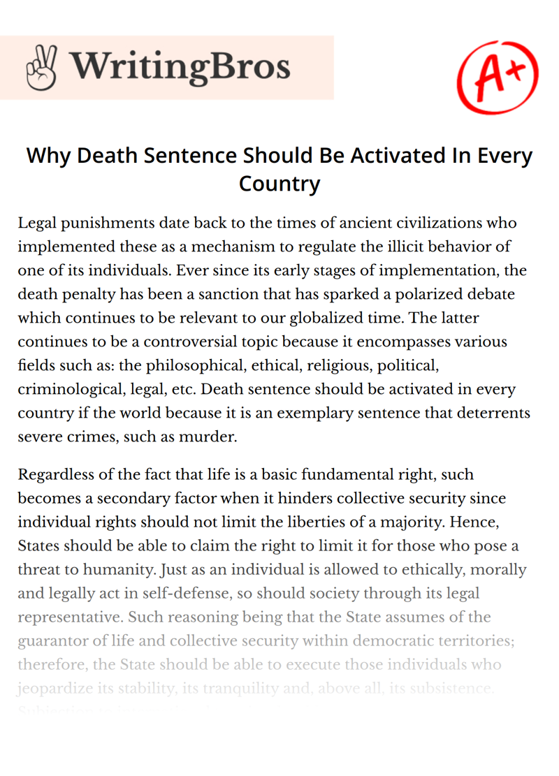 Why Death Sentence Should Be Activated In Every Country essay