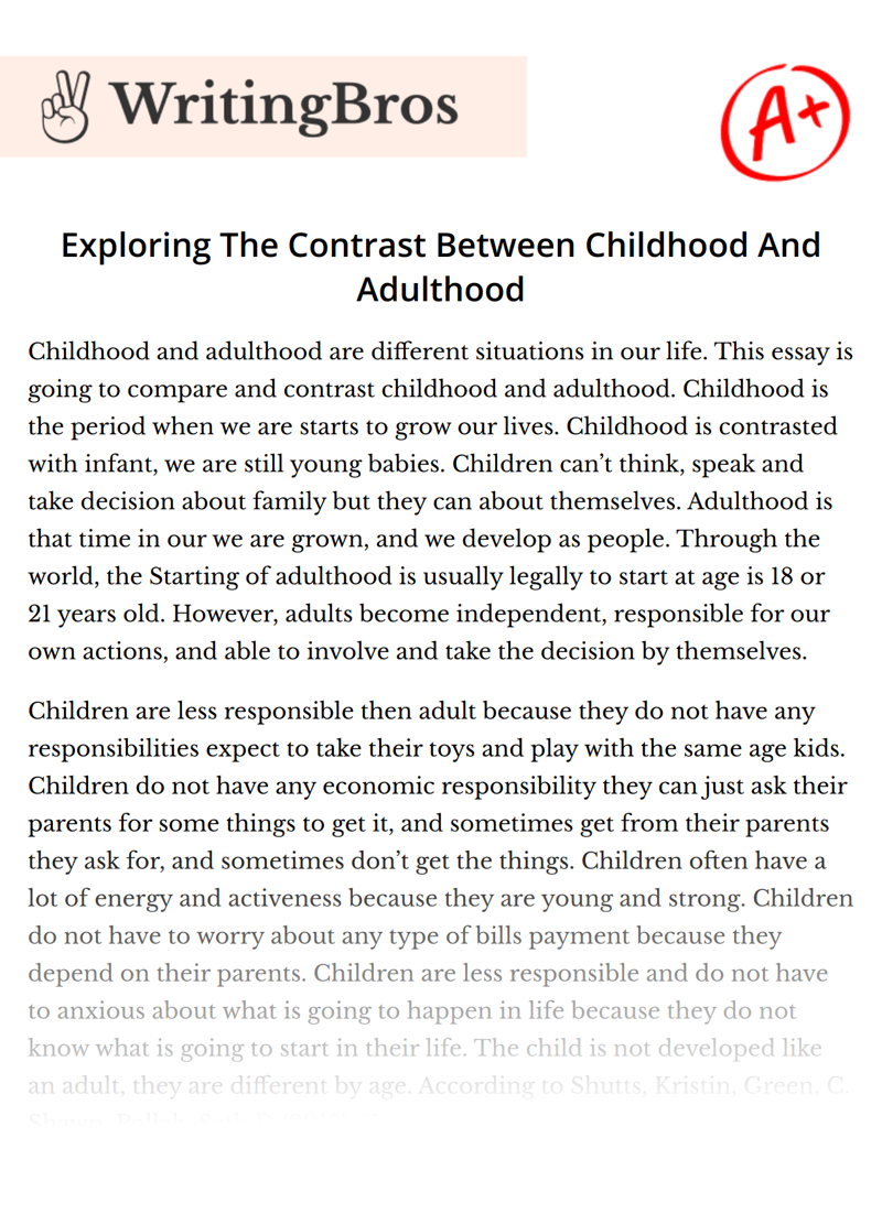 comparison and contrast essay childhood and adulthood