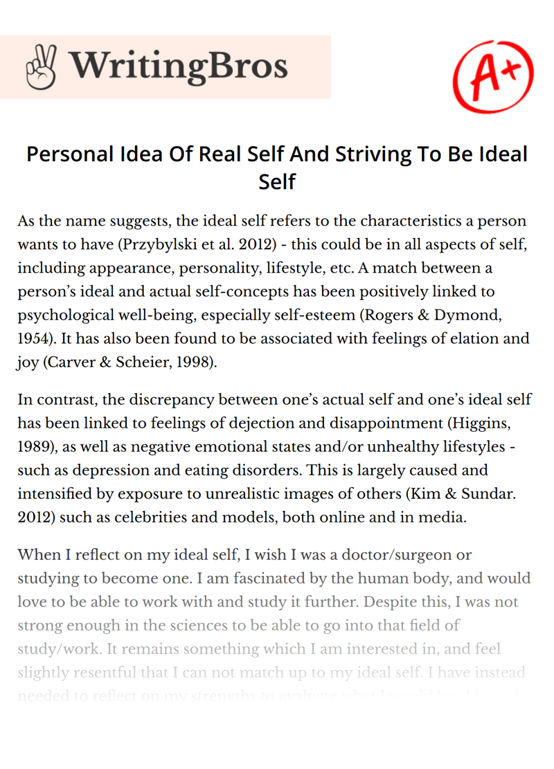 Personal Idea Of Real Self And Striving To Be Ideal Self essay