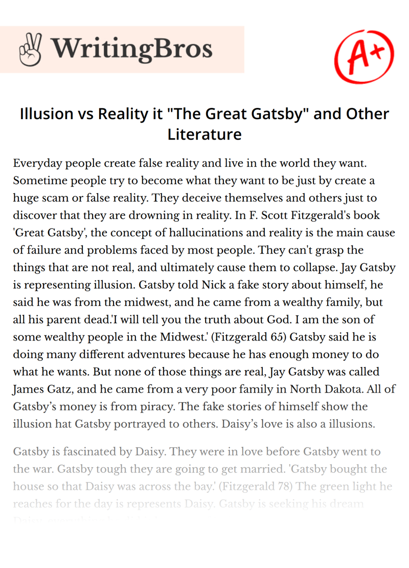 Illusion vs Reality it "The Great Gatsby" and Other Literature essay