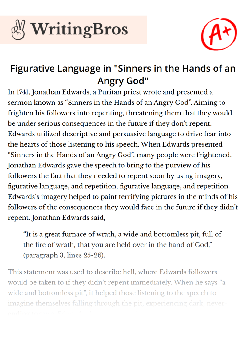 Figurative Language in "Sinners in the Hands of an Angry God" essay