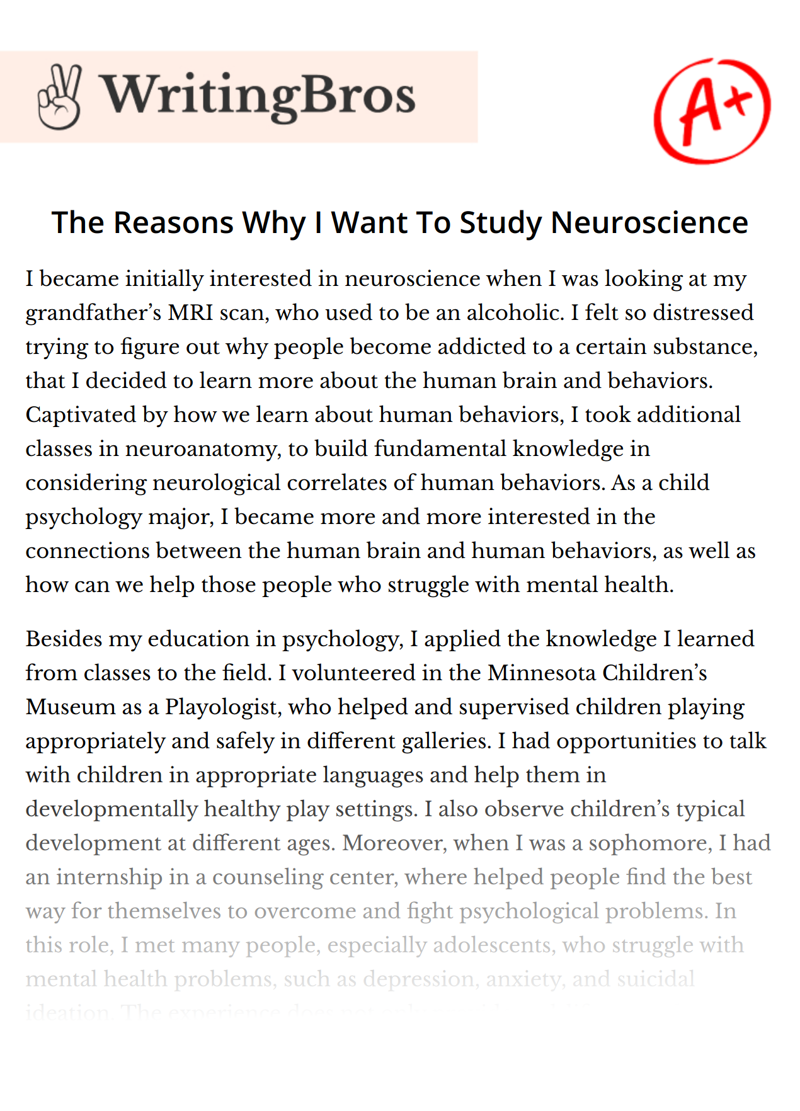 The Reasons Why I Want To Study Neuroscience essay
