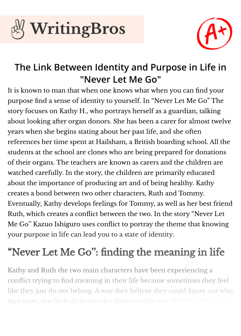The Link Between Identity and Purpose in Life in "Never Let Me Go" essay