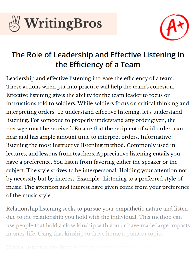The Role of Leadership and Effective Listening in the Efficiency of a Team essay