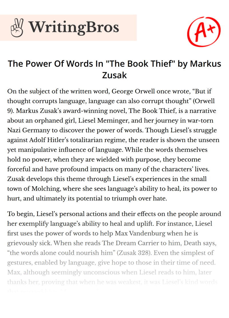 The Power Of Words In "The Book Thief" by Markus Zusak essay