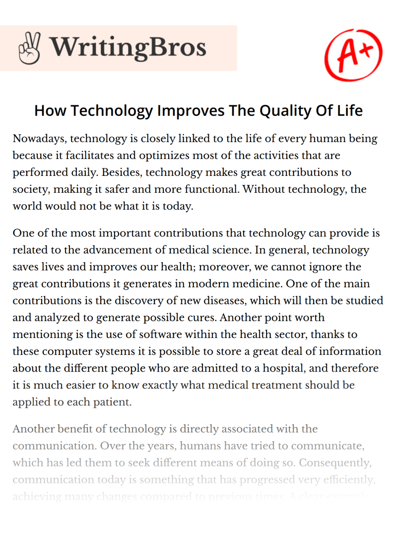 How Technology Improves The Quality Of Life essay