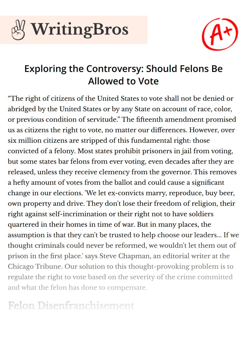 Exploring the Controversy: Should Felons Be Allowed to Vote essay