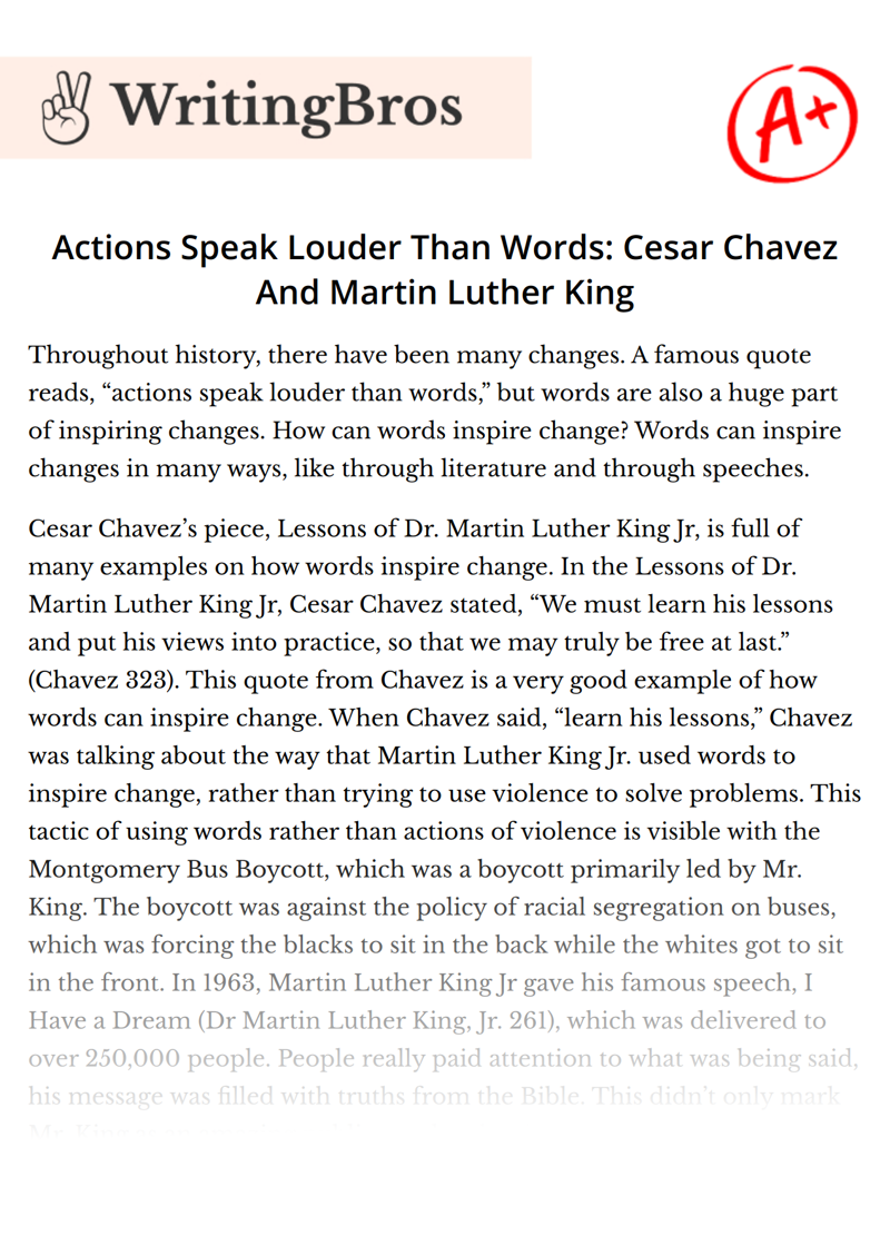 Actions Speak Louder Than Words: Cesar Chavez And Martin Luther King essay