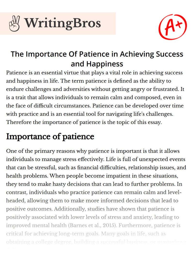 The Importance Of Patience in Achieving Success and Happiness essay