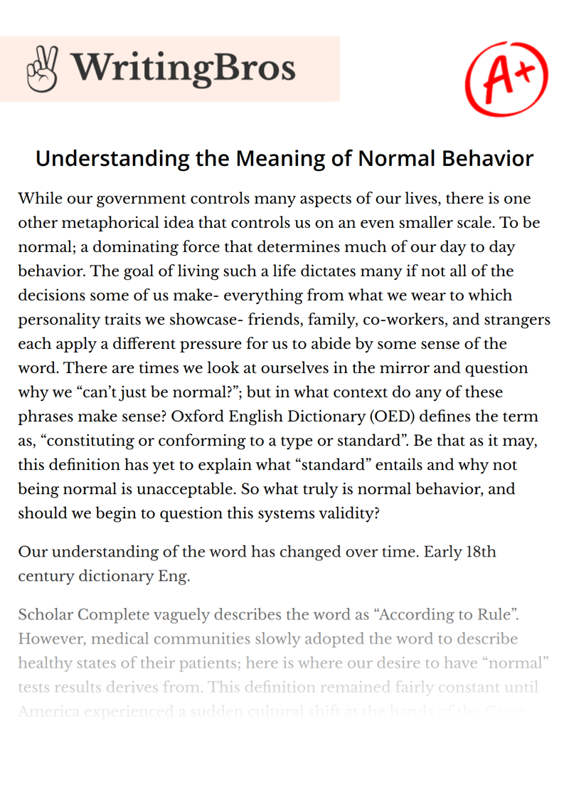 Understanding the Meaning of Normal Behavior essay