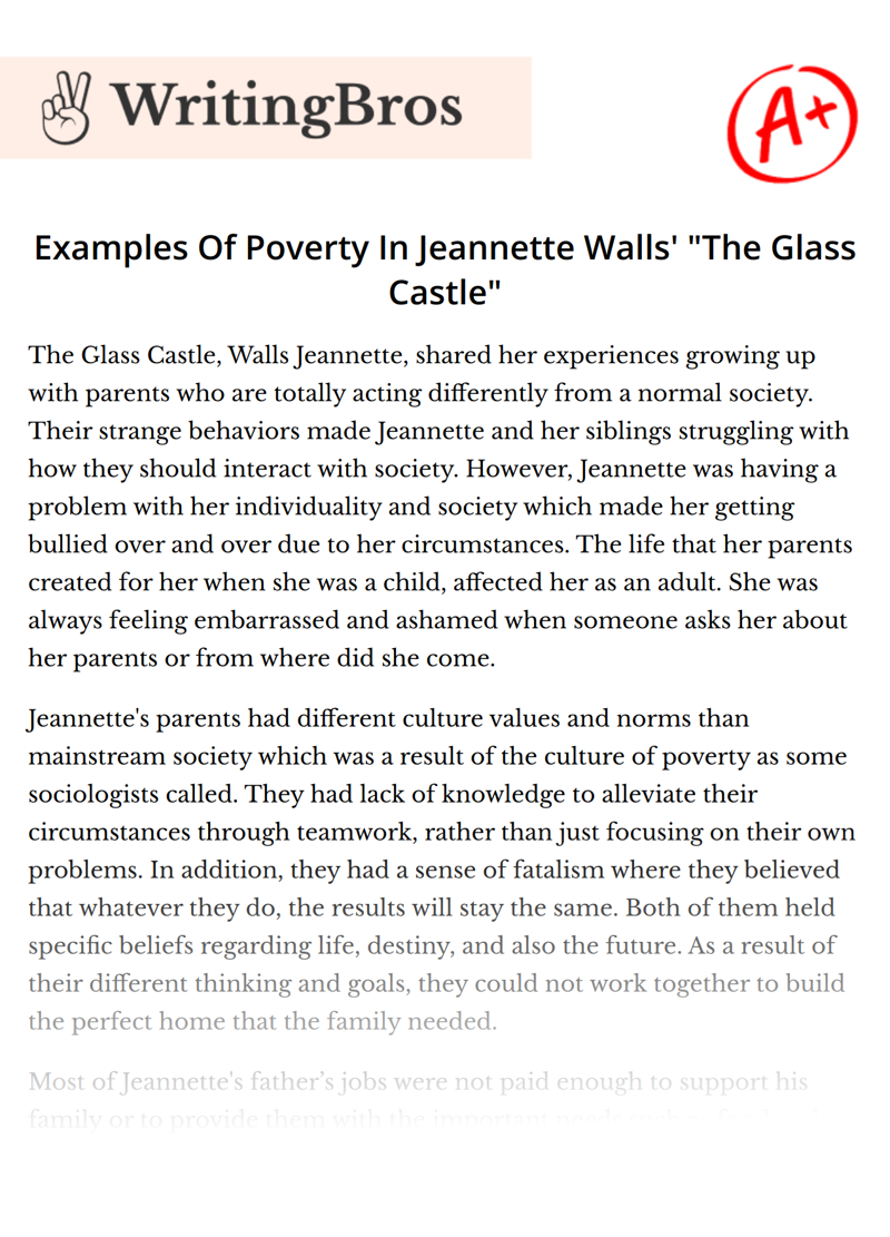Examples Of Poverty In Jeannette Walls' "The Glass Castle" essay