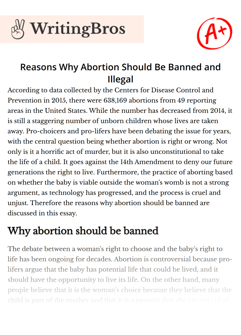 Reasons Why Abortion Should Be Banned and Illegal essay
