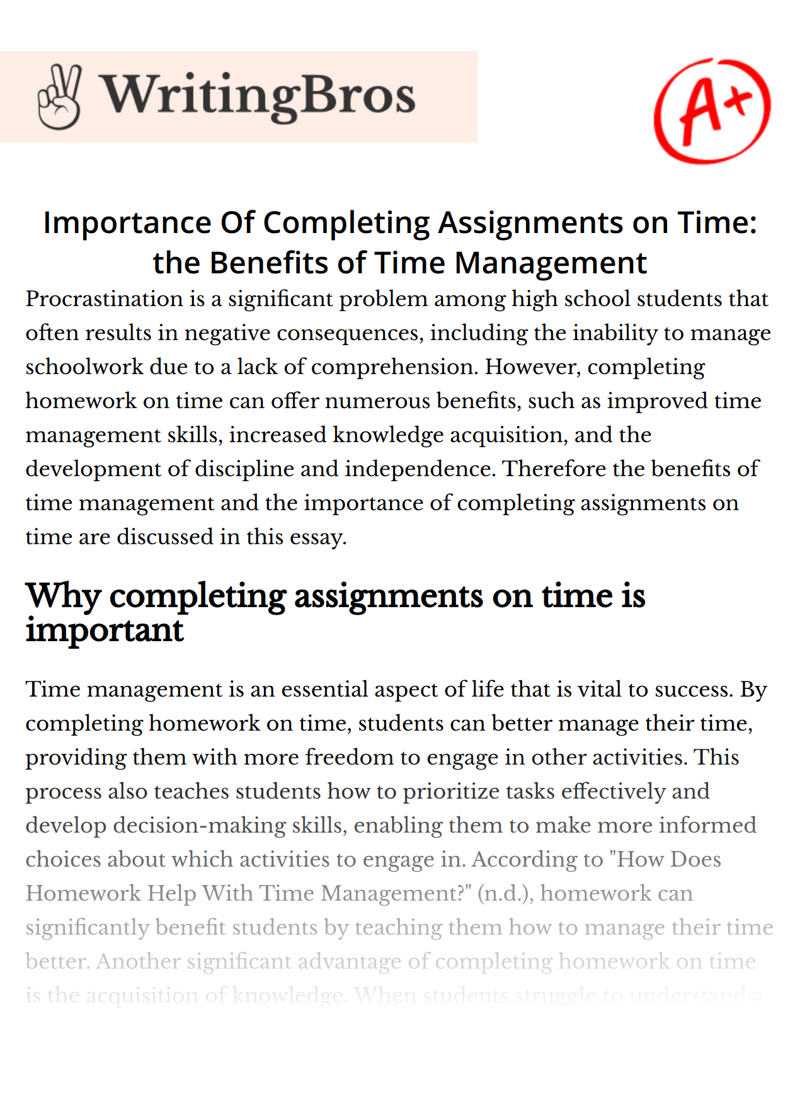 Importance Of Completing Assignments on Time: the Benefits of Time Management essay