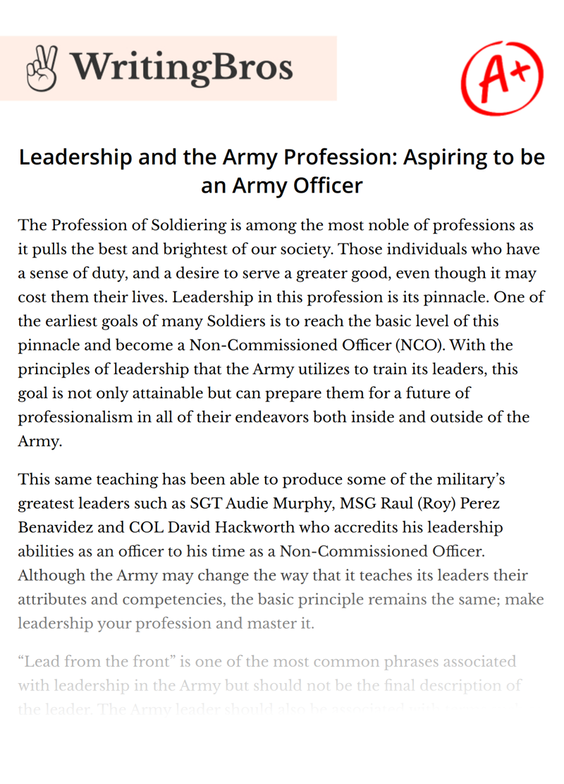 Leadership and the Army Profession: Aspiring to be an Army Officer essay