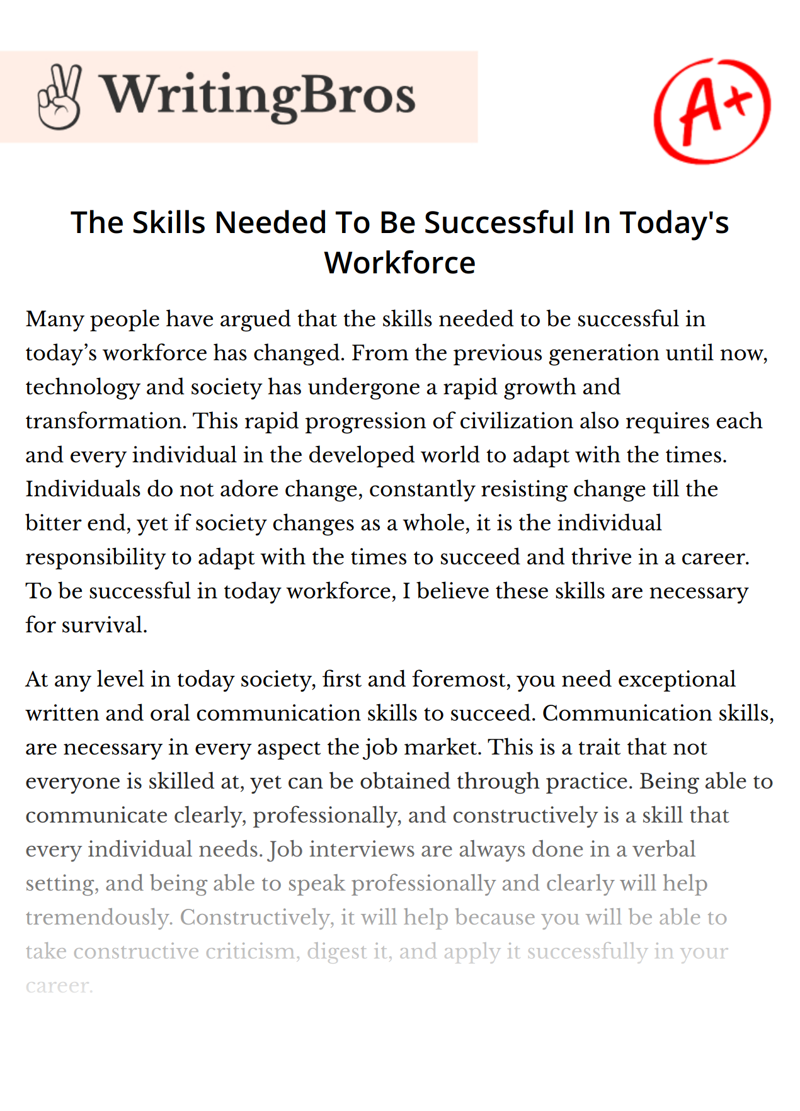 The Skills Needed To Be Successful In Today's Workforce essay
