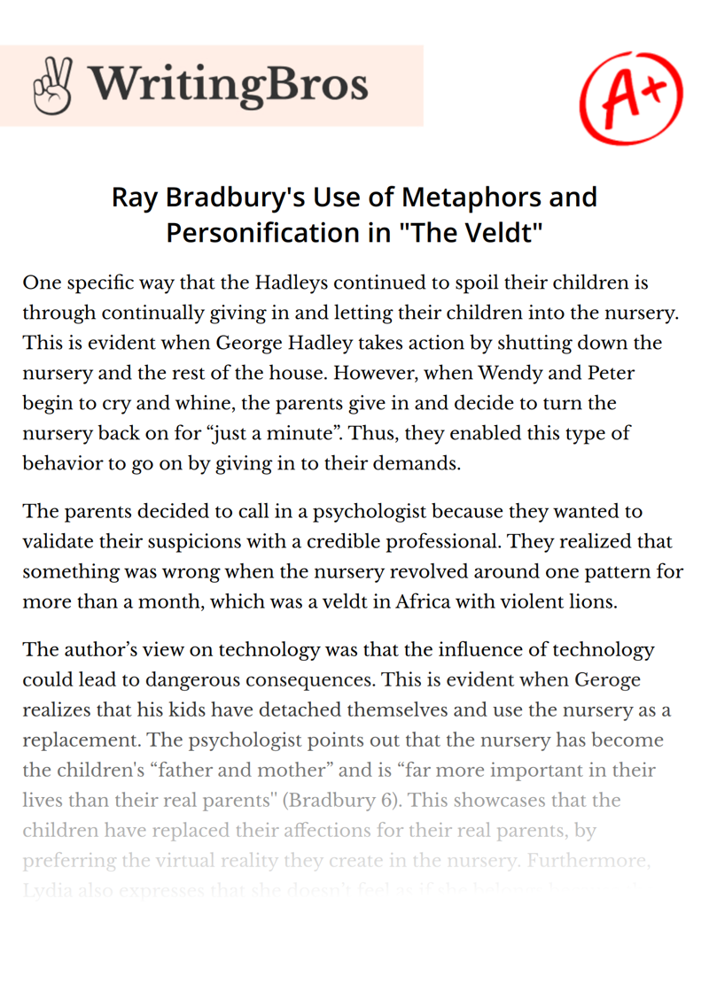 Ray Bradbury's Use of Metaphors and Personification in "The Veldt" essay