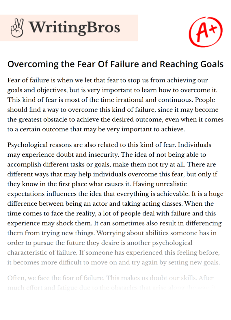 Overcoming the Fear Of Failure and Reaching Goals essay