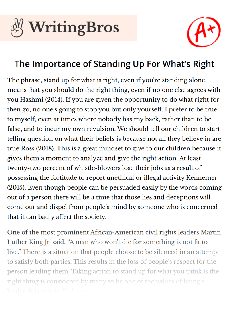 The Importance of Standing Up For What’s Right  essay